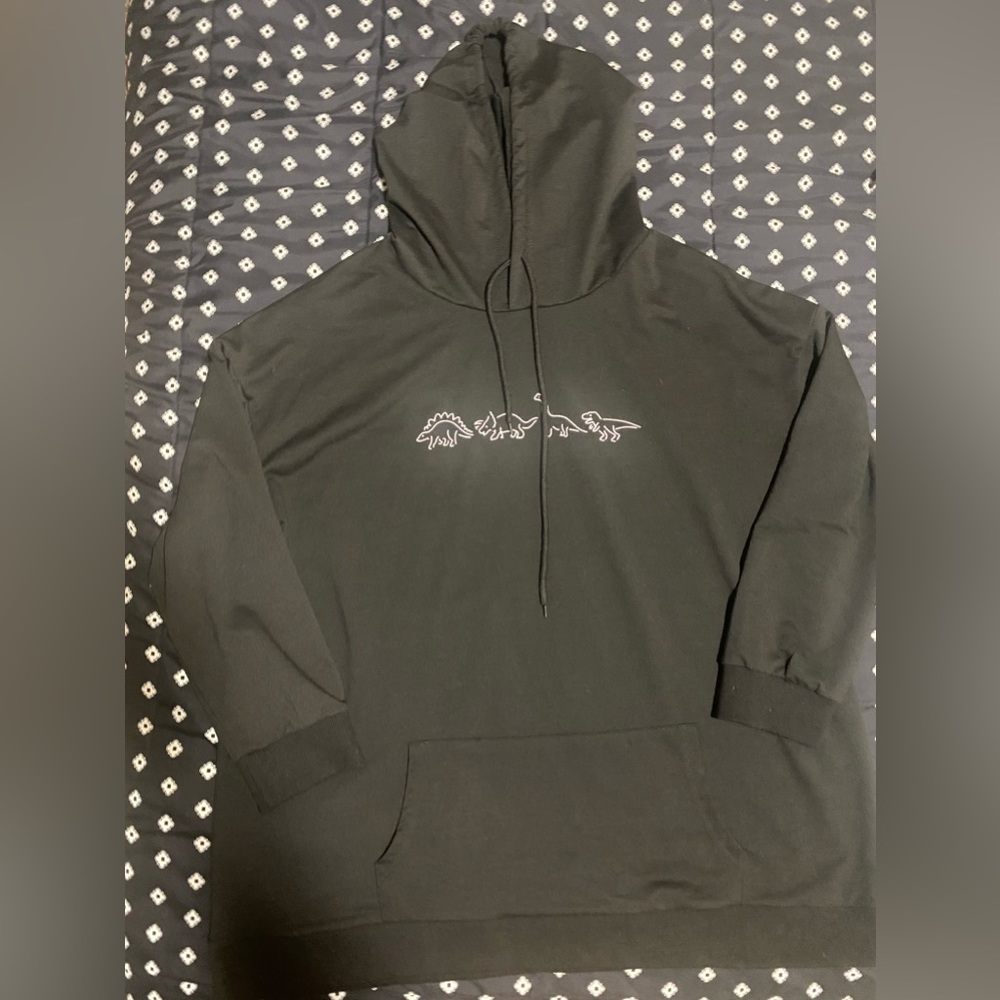 🔥2/$10 Used Black Shein Hoody with Sketched Dinosaurs - size 2xl
